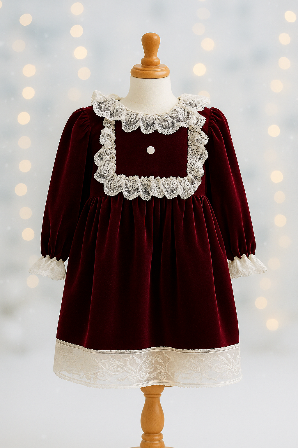 Fustan bordo kadife me dantellë